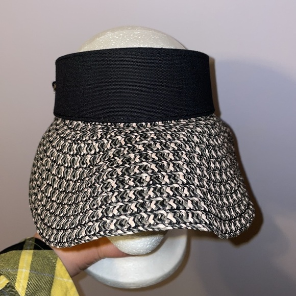 Sun N’ Sand Headwear Wide Brim Woven Visor Hat OS Black White Gray - Picture 2 of 13